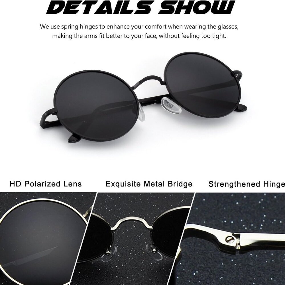 Retro Round Polarized Sunglasses Mens Womens Circle Metal Hippie Shades … - Picture 4 of 7